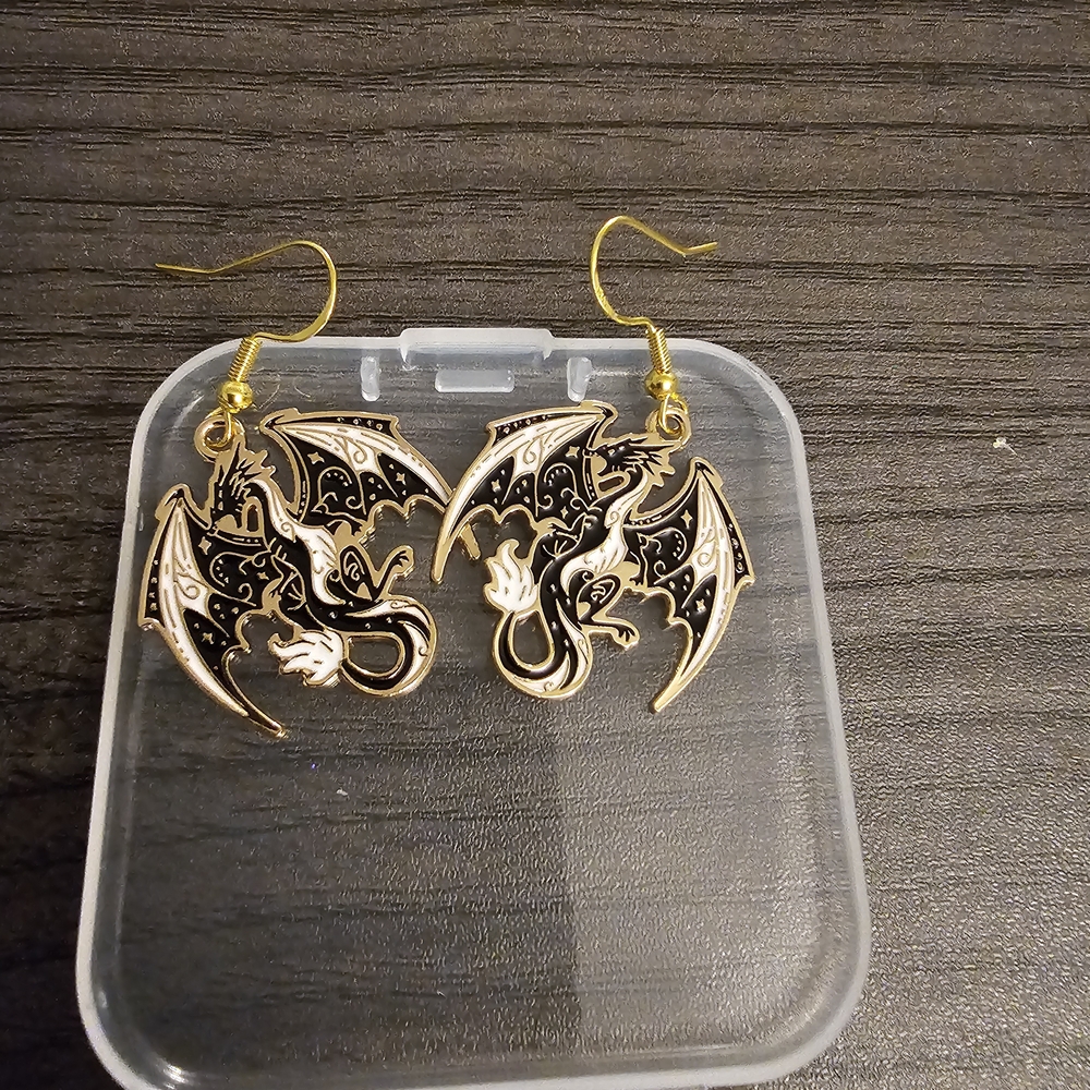 Gold and Black Dragon Earrings Handmade - Picture 2 of 3